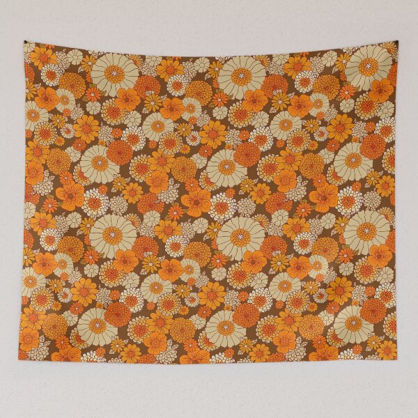 Item preview, 70s retro daisies, vintage flower power, orange and brown, boho,  designed and sold by chrissyink.