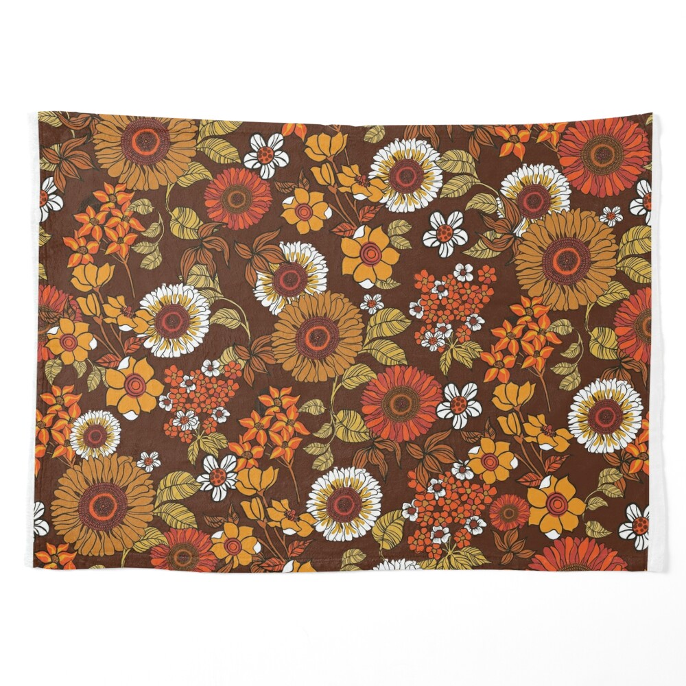 Retro 70s boho hippie orange flower power Yoga Mat by ChrissyInk