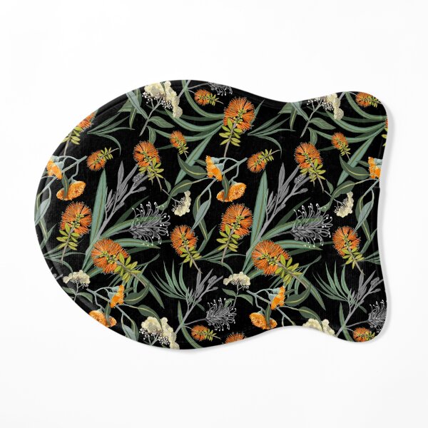 Botanical Australian natives flora, orange, pattern, boho, banksia Cat Mat