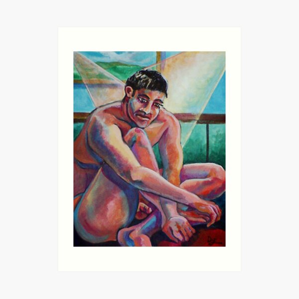 Seated Male Nude Clenching the Foot (Acrylics)- Art Print
