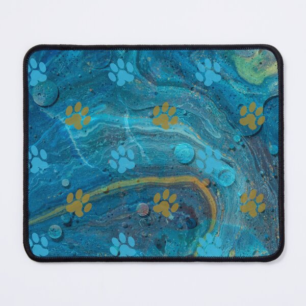 Item preview, dark blue and gold watercolor marble background with dog and cat paw print designed and sold by Beeroclock.