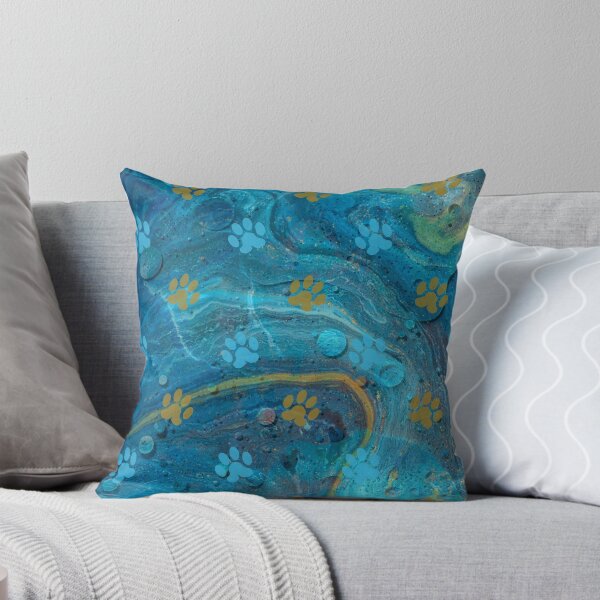 Item preview, dark blue and gold watercolor marble background with dog and cat paw print designed and sold by Beeroclock.