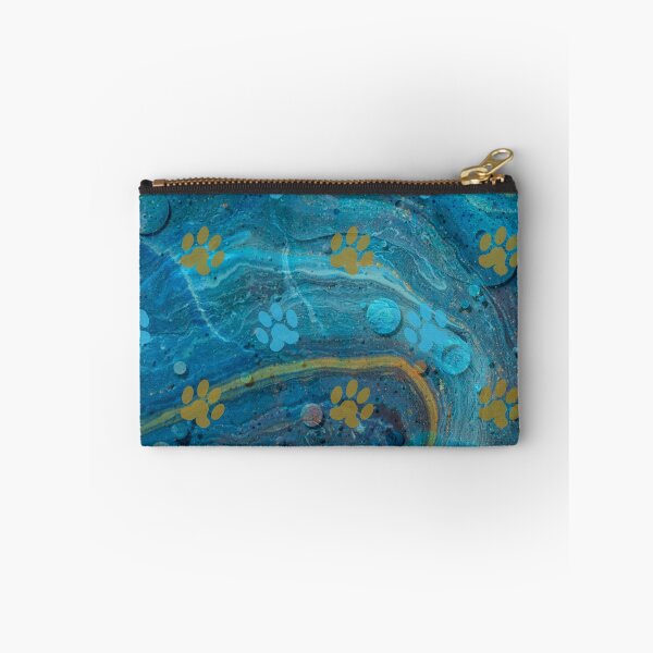 Item preview, dark blue and gold watercolor marble background with dog and cat paw print designed and sold by Beeroclock.