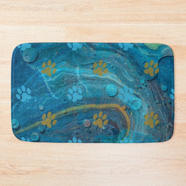 Item preview, dark blue and gold watercolor marble background with dog and cat paw print designed and sold by Beeroclock.