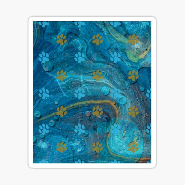 Item preview, dark blue and gold watercolor marble background with dog and cat paw print designed and sold by Beeroclock.