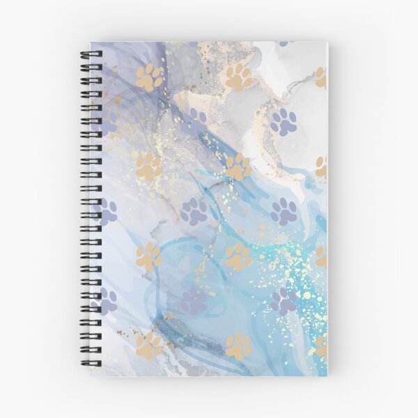 Item preview, luxury light blue and gold watercolor marble background with dog and cat paw print designed and sold by Beeroclock.