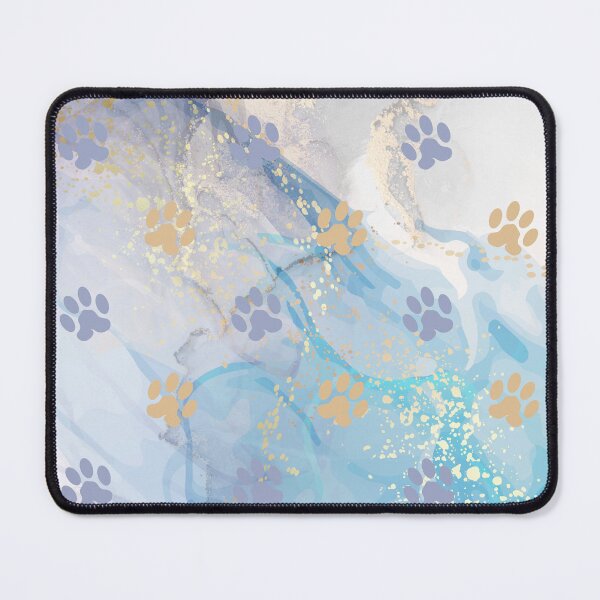 Item preview, luxury light blue and gold watercolor marble background with dog and cat paw print designed and sold by Beeroclock.