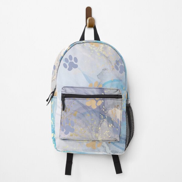 Item preview, luxury light blue and gold watercolor marble background with dog and cat paw print designed and sold by Beeroclock.