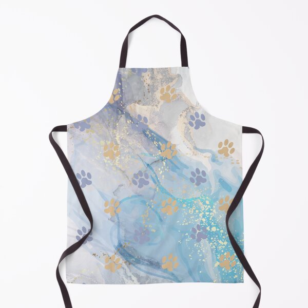 Item preview, luxury light blue and gold watercolor marble background with dog and cat paw print designed and sold by Beeroclock.