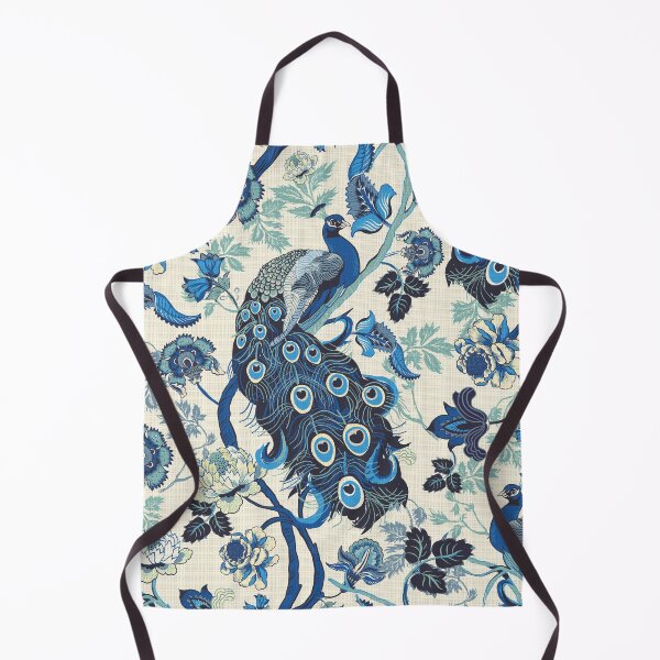 Item preview, Chinoiserie Blue Peacocks Linen look, vintage designed and sold by chrissyink.