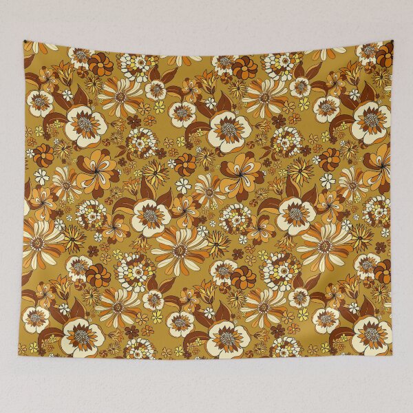 Item preview, 70s Vintage Flower Power floral pattern, orange, mustard, yellow designed and sold by chrissyink.