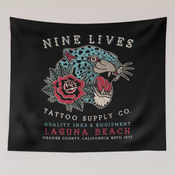 Item preview, Nine Lives Tattoo Supply Co, Leopard, Panther Tattoo Old School, Laguna Beach designed and sold by Proverbial Wisdom Design.