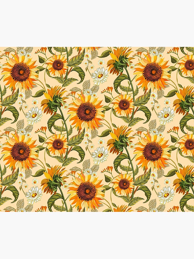 Discover Sunflowers 70s vintage golden retro pattern, yellow and orange flowers Shower Curtain