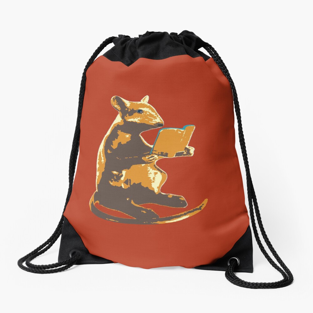 Book Mouse - gold Drawstring Bag