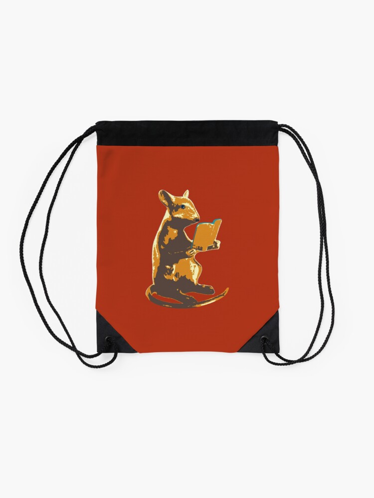 Alternate view of Book Mouse - gold Drawstring Bag