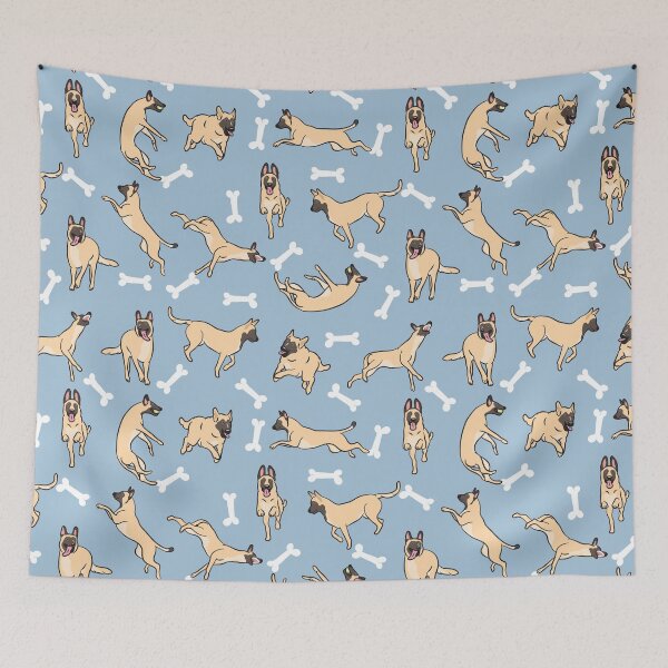 Item preview, Playing Cream Belgian Malinois - Blue Background designed and sold by Lulupainting.