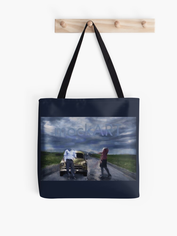Thumbnail 1 of 2, Tote Bag, mockART - Men Who Lost Their Heads Walk The Country Roads designed and sold by mockART.