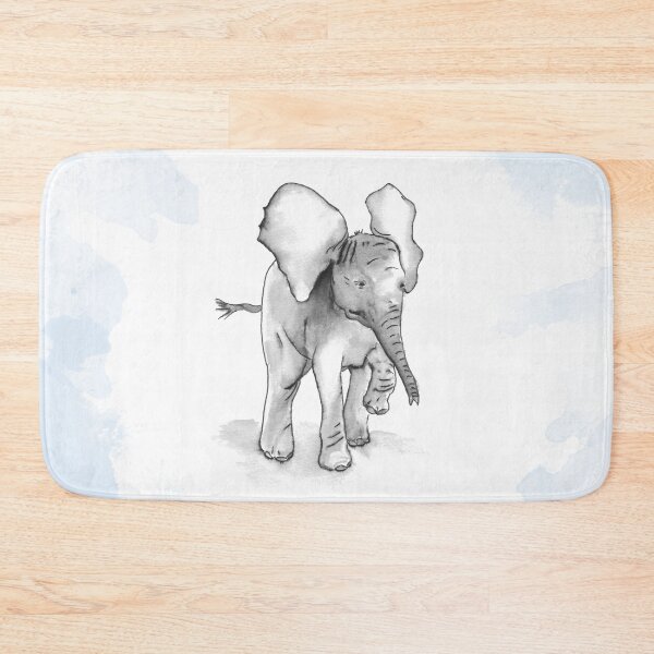 Item preview, Baby Elephant on Blue, Ink and Wash Technique designed and sold by HeartwoodStudio.