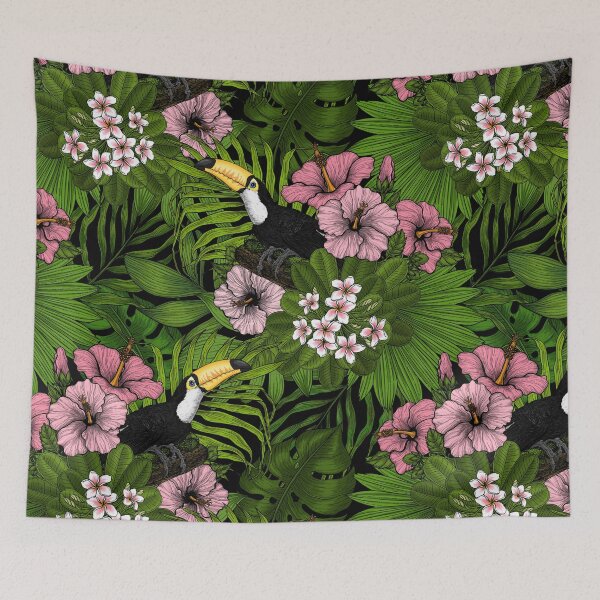 Item preview, Toucans amd tropical flora, green and pink designed and sold by Katerina Mitkova Kirilova.