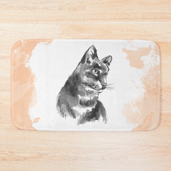Item preview, Cat Portrait on Orange, Ink and Wash Technique designed and sold by HeartwoodStudio.