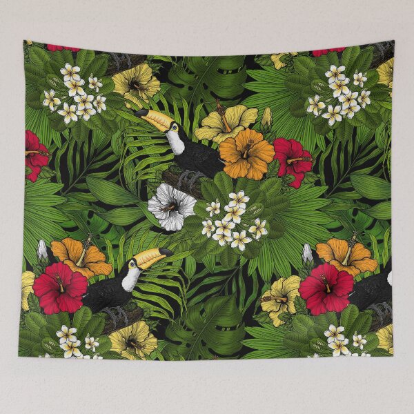 Item preview, Toucans amd tropical flora, green, yellow, red and orange designed and sold by Katerina Mitkova Kirilova.