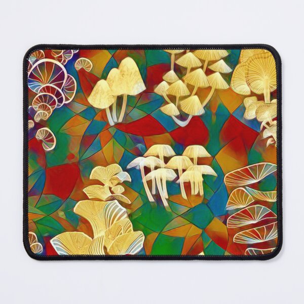 Item preview, mushrooms, golden, triangular, toadstools, fly agarics, psycho mushrooms, multicolored designed and sold by Maria Mihailova.