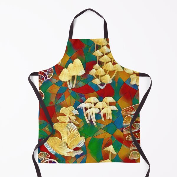 Item preview, mushrooms, golden, triangular, toadstools, fly agarics, psycho mushrooms, multicolored designed and sold by Maria Mihailova.