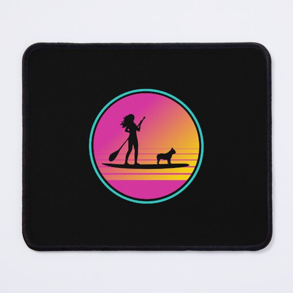Item preview, Pink Retro 80s Summer SUP Paddleboarding Frenchie Mom designed and sold by Guarddogdrive.