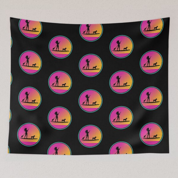 Item preview, Pink Retro 80s Summer SUP Paddleboarding Frenchie Mom designed and sold by Guarddogdrive.