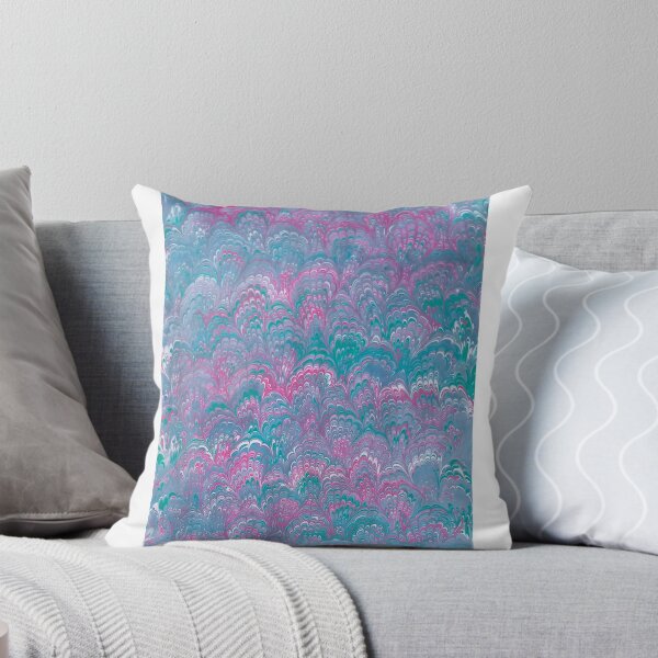 Item preview, pink blue and gray scallopped peacock marbled repeating pattern designed and sold by marblingqueen.