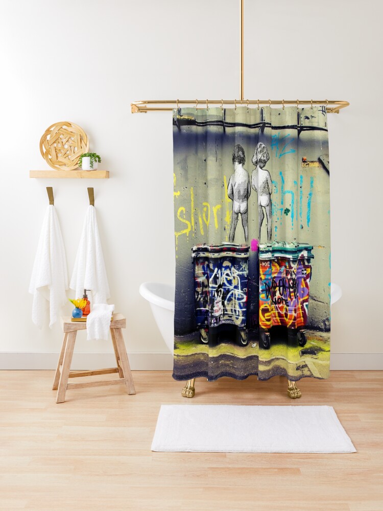 Thumbnail 1 of 5, Shower Curtain, Life Is Short Chill The Duck Out - Banksy designed and sold by Teecha.
