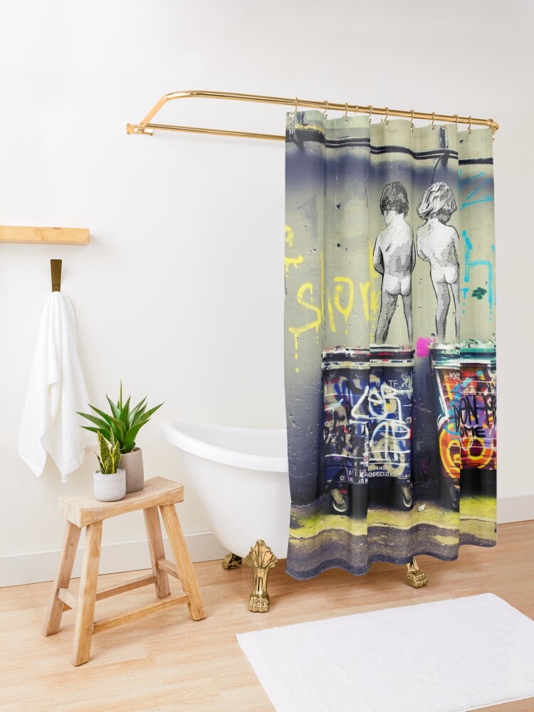 Thumbnail 3 of 5, Shower Curtain, Life Is Short Chill The Duck Out - Banksy designed and sold by Teecha.
