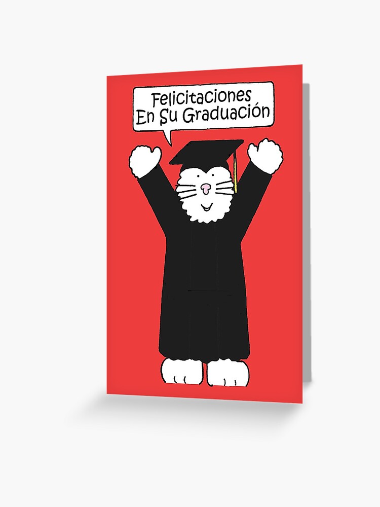 Carte De Vœux Espagnol Graduation Felicitations Cartoon Cat Par Katetaylor Redbubble