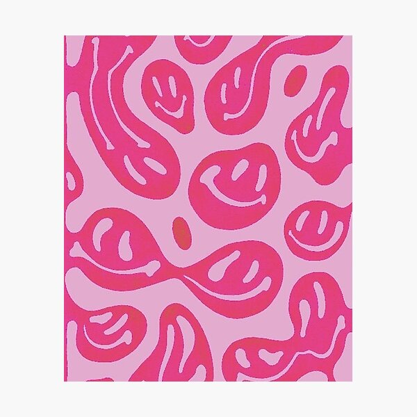 Hot Pink Melted Smiley Face Psychedelic Pattern 