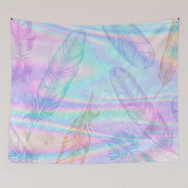 Item preview, pink and blue holography feather pattern designed and sold by Beeroclock.