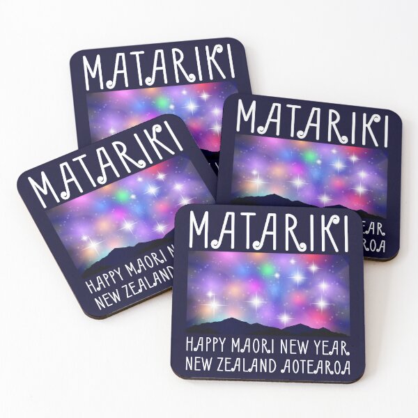 Item preview, New Zealand (Aotearoa) Matariki festival. Happy New Year Maori. Bright shining star pleiades and colored glowing nebulae in the night sky. Silhouettes of mountains designed and sold by GAleksS.