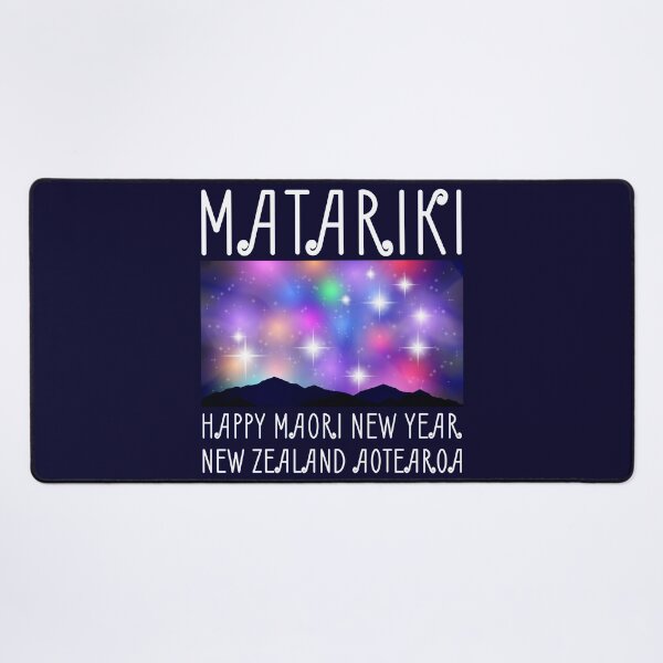 Item preview, New Zealand (Aotearoa) Matariki festival. Happy New Year Maori. Bright shining star pleiades and colored glowing nebulae in the night sky. Silhouettes of mountains designed and sold by GAleksS.