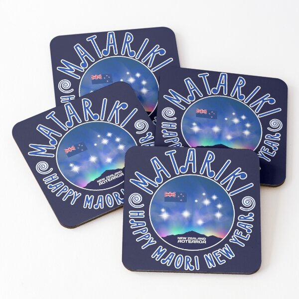 Item preview, Happy Maori New Year. Matariki is winter holiday of New Zealand or Aotearoa. A silhouette of mountains against the background of a nebula and starry pleiades designed and sold by GAleksS.