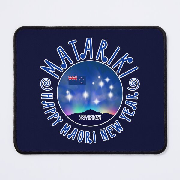 Item preview, Happy Maori New Year. Matariki is winter holiday of New Zealand or Aotearoa. A silhouette of mountains against the background of a nebula and starry pleiades designed and sold by GAleksS.