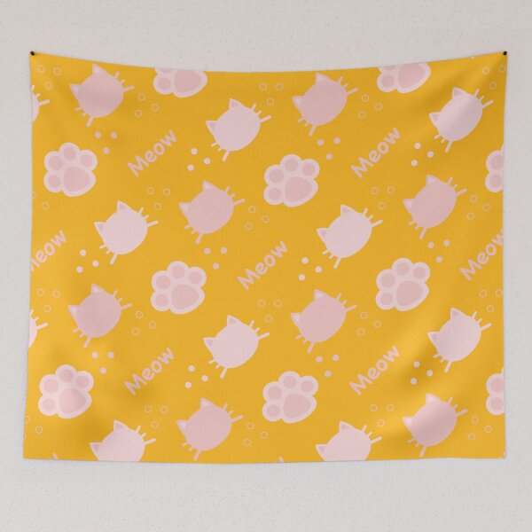 Item preview, Baby Pink Cat Meow in Ginger Yellow BG Animal Wall Paper Pattern designed and sold by Moyanana.