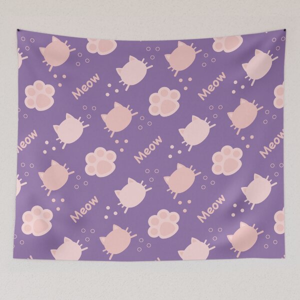 Item preview, Baby Pink Cat Meow in Purple BG Animal Wall Paper Pattern designed and sold by Moyanana.