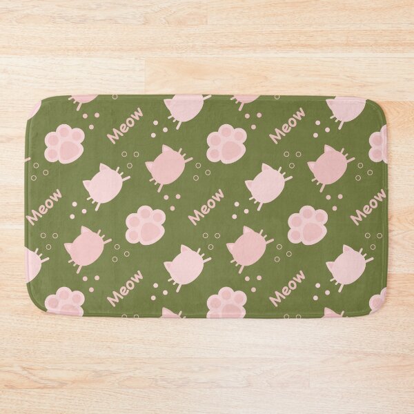 Item preview, Baby Pink Cat Meow in Pickle Green BG Animal Wall Paper Pattern designed and sold by Moyanana.