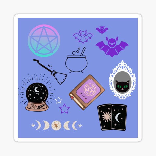 Halloween Pastel Witch Goth Pattern in Blue Sticker