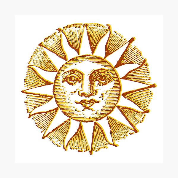 Item preview, celestial golden sun with face line drawing vintage designed and sold by opptop.