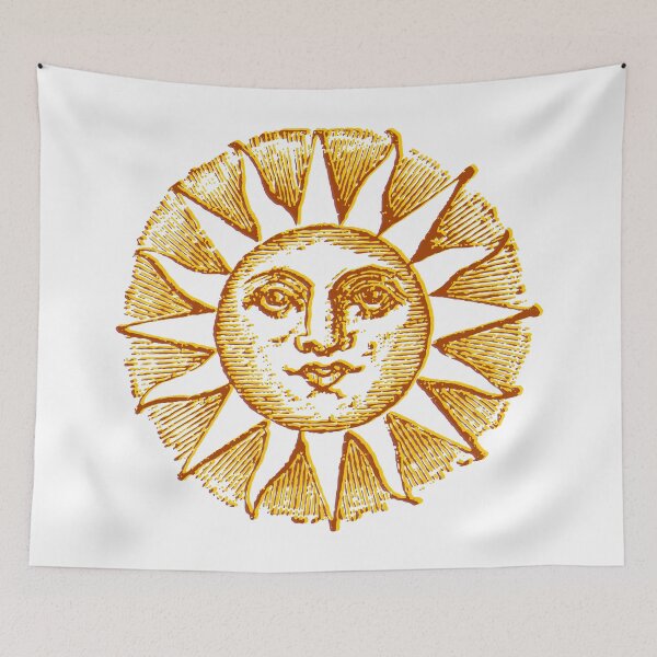 Item preview, celestial golden sun with face line drawing vintage designed and sold by opptop.
