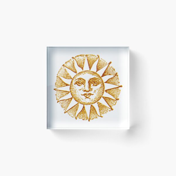 Item preview, celestial golden sun with face line drawing vintage designed and sold by opptop.