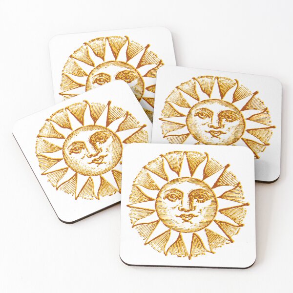 Item preview, celestial golden sun with face line drawing vintage designed and sold by opptop.