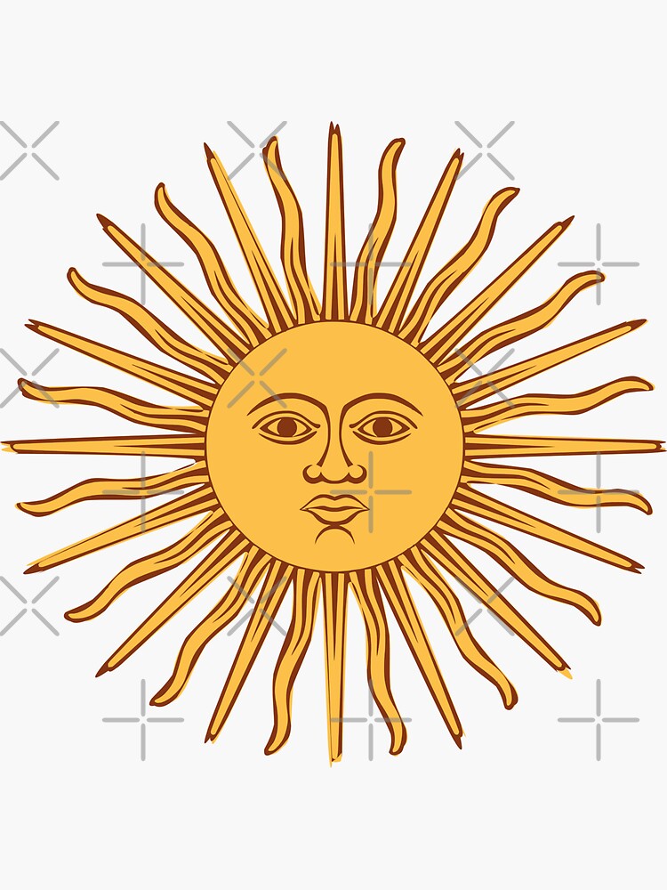 celestial golden sun with face line drawing vintage rays | Sticker