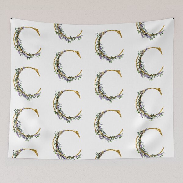 Item preview, The Alphabet | The letter “C” | romantic Eucalyptus and Lavender floral illustration | floral Monogram | gold glitter alphabet  designed and sold by hollycooper.