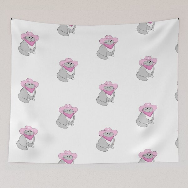 Item preview, gray cat with pink cowboy hat and bandana designed and sold by sarahhtaylor.